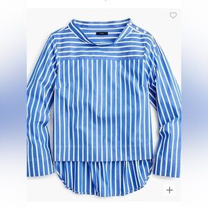 J.Crew Tall Striped Funnel Neck Blouse Blue Long Sleeve Women's Size 14 Tall